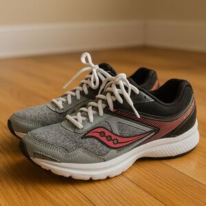 Saucony Women’s Grid Cohesion Grey Pink Lace Up Running Sneaker sz 9 Active Walk